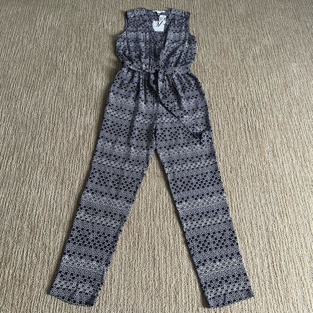 Diane Von Furstenberg Blue and White Patterned Jumpsuit